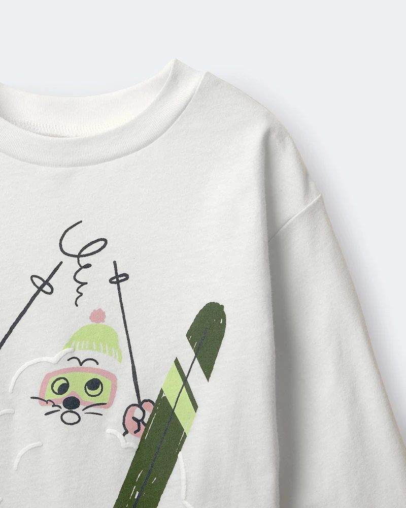 Toddler Skiing Squish Long-Sleeve Relaxed Graphic Tee - Cream