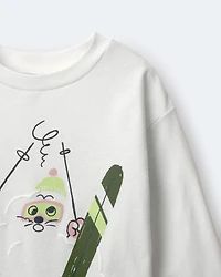 Toddler Skiing Squish Long-Sleeve Relaxed Graphic Tee - Cream