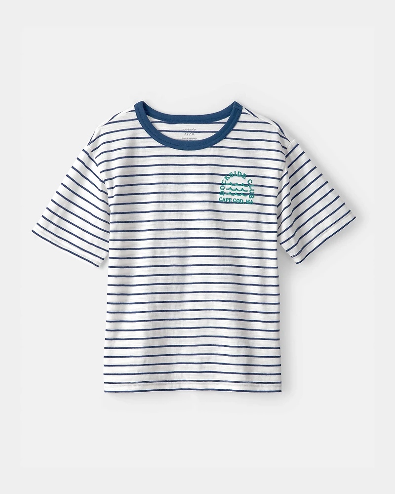 Boys Nautical Striped Graphic Tee - Blue/Ivory