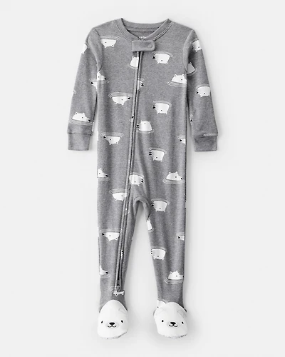 Toddler Boy Polar Bear Cotton Snug Fit Footie 1-Piece Pyjamas - Grey