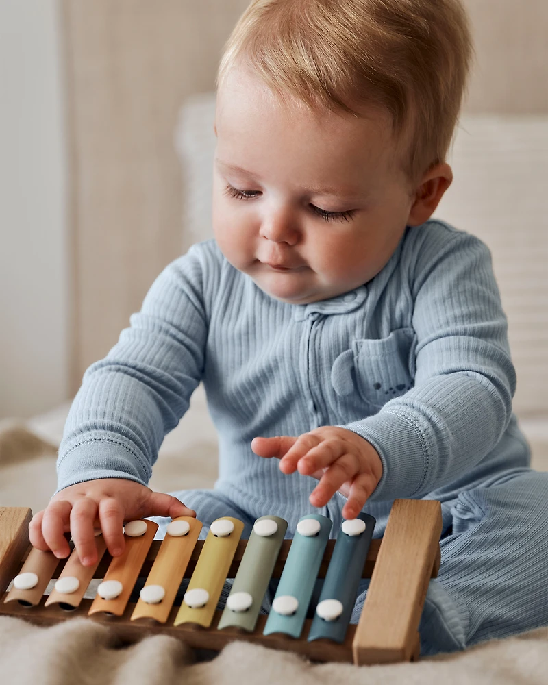 Baby Boy Dog Pocket 2-Way Zip Ribbed Sleeper pyjamas