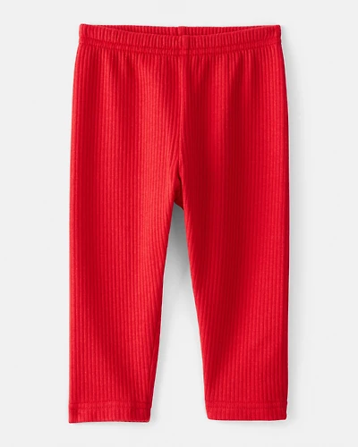 Baby Girl Pull-On Stretch Rib Leggings - Red