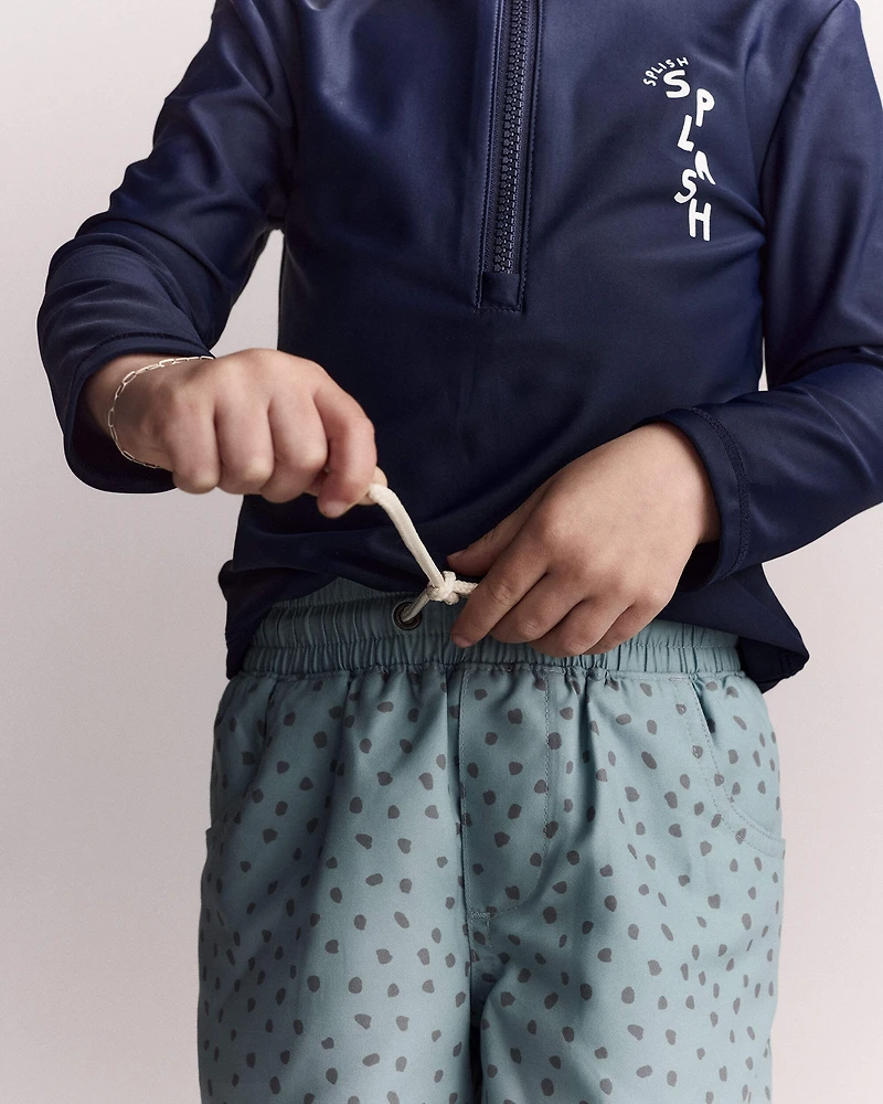 Toddler Boy Swim Trunk Dot Print - Pale Blue