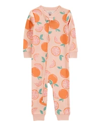 Toddler Girl Orange Print Snug Fit Cotton Footless 1-Piece Pyjamas - Pink