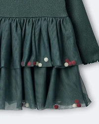Toddler Girl Tree Pom Long-Sleeve Tutu Dress - Green