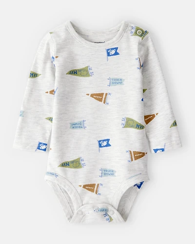 Baby Boy Football Print Long-Sleeve Fashion Bodysuit - Grey