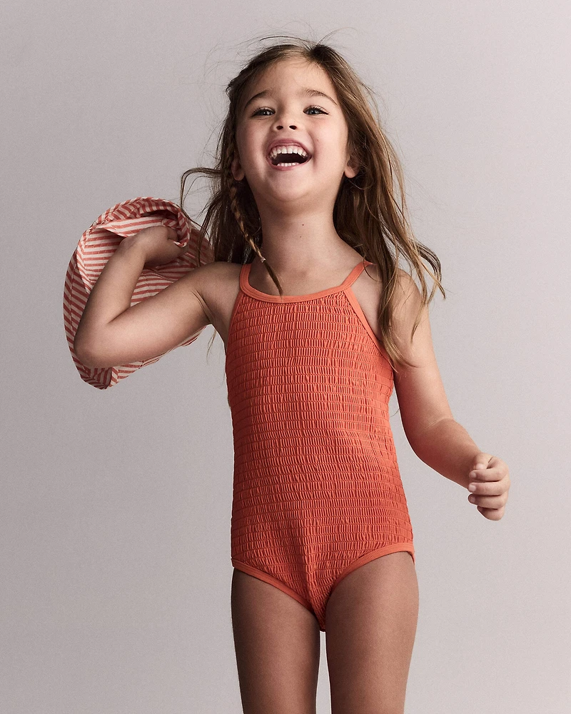 Toddler Girl Maillot une pièce à smocks - Orange