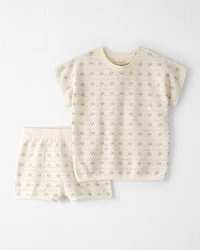 Girls Organic Cotton Sweater Knit Set Honey Floral Print