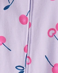 Baby Girl Cherry 100% Cotton Snug Fit 2-Way Zip 1-Piece Pyjamass - Purple