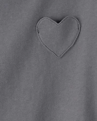 Toddler Girl Heart Pocket Top - Grey