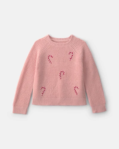 Girls Candy Cane Sweater - Pink
