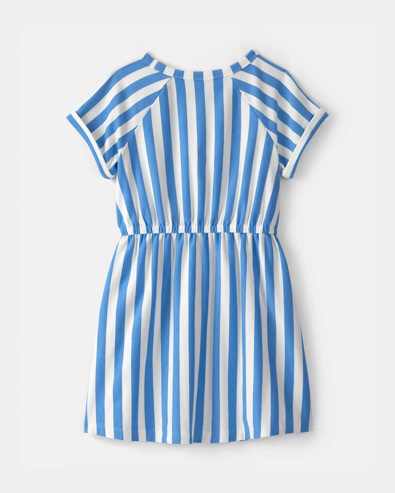 Girls Striped French Terry Dress - Blue/Ivory