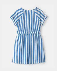 Girls Striped French Terry Dress - Blue/Ivory