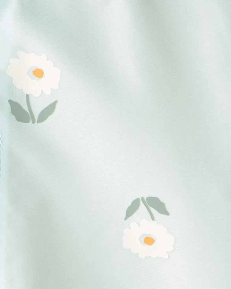 Baby Girl Flowers Rain Jacket -Blue