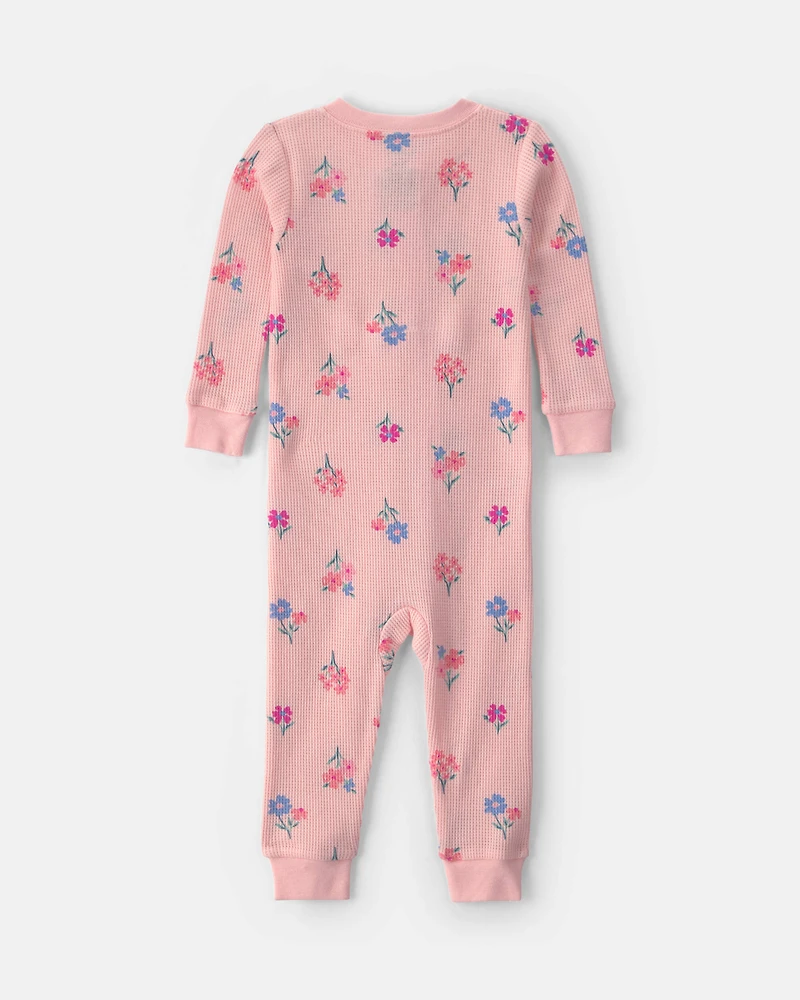 Toddler Girl 1-Piece Floral Thermal Snug Fit Pyjama - Pink