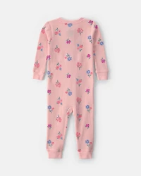 Toddler Girl 1-Piece Floral Thermal Snug Fit Pyjama - Pink