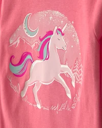 Toddler Girl 4-Piece Unicorn 100% Cotton Snug Fit Pyjama Set - Coral/Pink