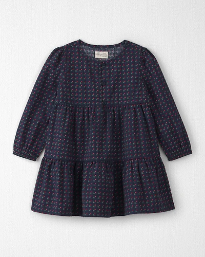 Toddler Girl Organic Cotton Dobby Dress Navy Floral