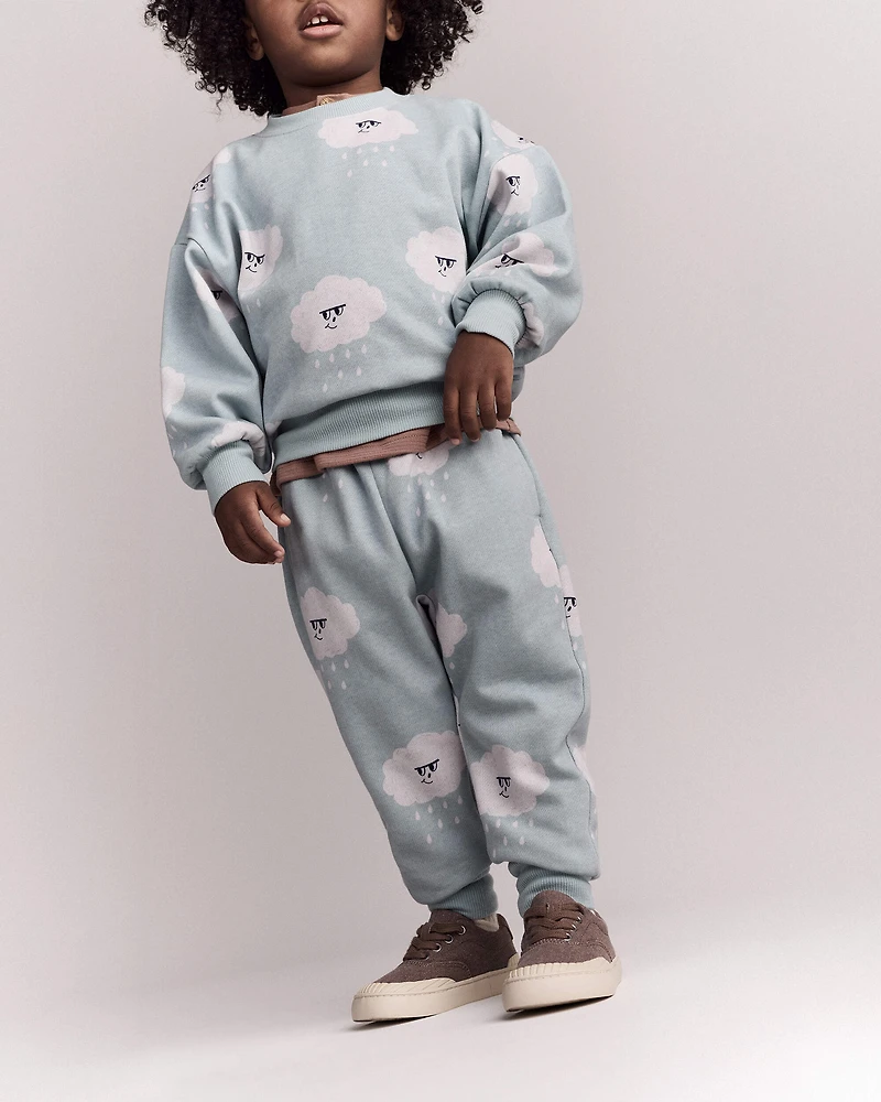 Toddler Wide-Arm Sweatshirt Rain Cloud Print - Pale Blue