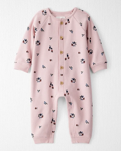 Baby Organic Cotton Waffle Knit Jumpsuit Berry Blossom Print