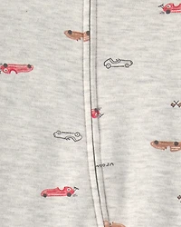 Baby Boy Race Car Cotton 2-Way Zip Sleeper - Grey