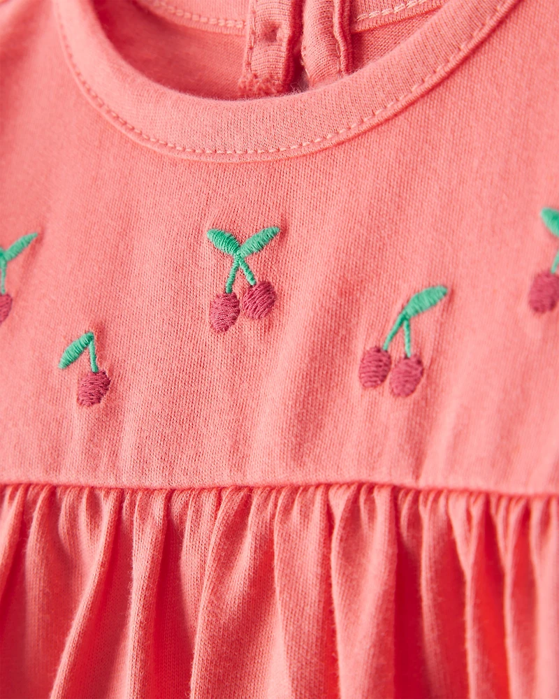 Baby Girl 2-Piece Cherry Bodysuit & Pant Set - Coral