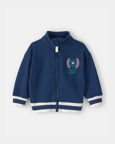 Baby Girl Varsity French Terry Zip-Up Jacket - Blue