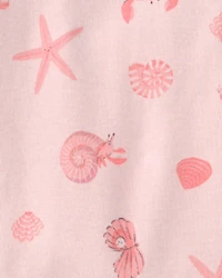 Toddler Girl Seashells 100% Cotton Short-Sleeve Snug Fit 4-Piece pyjama Set - Pink/Orange