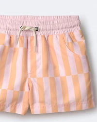 Toddler Boy Off-Center Stripe Swim Trunk - Rose/Light Orange
