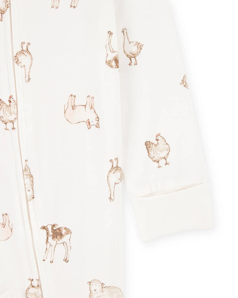 Baby Farm Animals Print 2-Way Zip PurelySoft Sleeper Pyjamas - Ivory