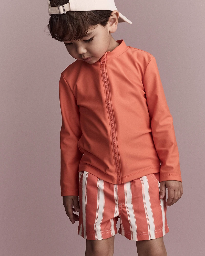 Toddler Boy Striped Swim Trunks - Orange