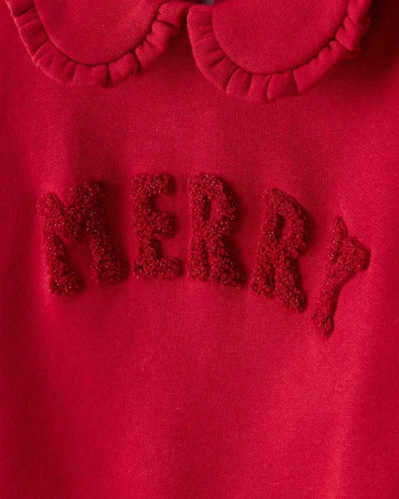 Toddler Girl Christmas Merry Long-Sleeve Pullover Sweatshirt - Red