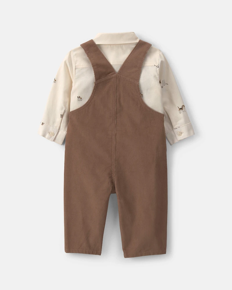 Baby Boy 2-Piece Twill Long-Sleeve Overall Set - Brown