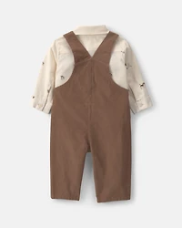 Baby Boy 2-Piece Twill Long-Sleeve Overall Set - Brown