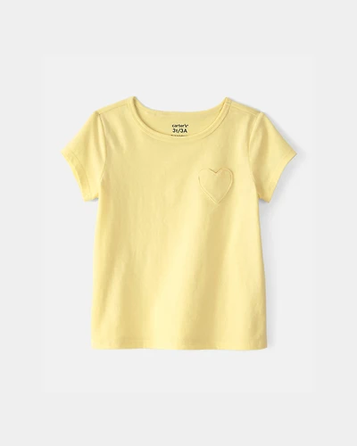 Toddler Girl Heart Pocket Top - Yellow