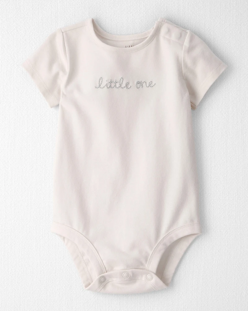 Baby 'Little One' Organic Cotton Embroidered Bodysuit Ivory