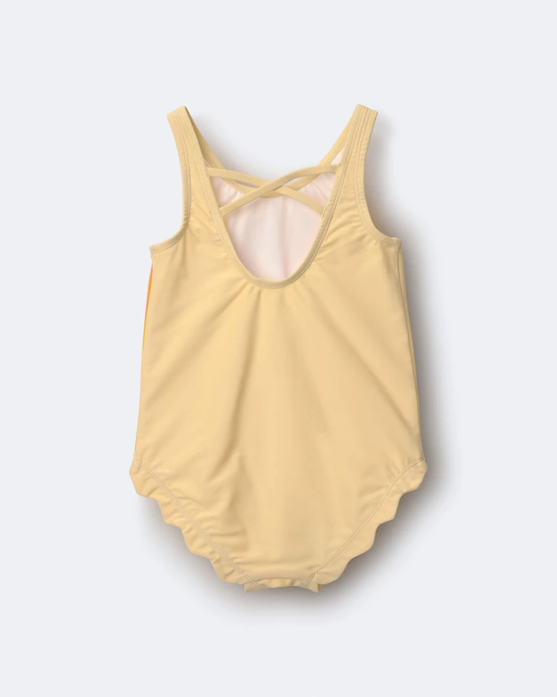 Toddler Girl Scalloped One-Piece Swimsuit Sun Print - Yellow