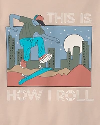 Boys Skateboard Cotton Short-Sleeve Snug Fit 4-Piece pyjama Set - Green/Brown