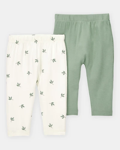 Baby Girl 2-Pack PurelySoft Pull-On Pants - Green/White