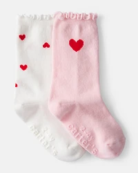 Toddler Girl Heart Crew Socks - Pink/White