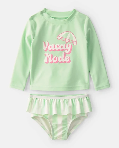 Baby Girl 2-Piece 'Vacay Mode' Rashguard Swimsuit Set - Green