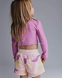 Toddler Girl Cropped Long-Sleeve Rashguard Set Tropical Print - Purple/Rose
