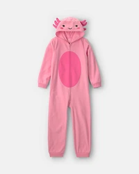 Girls Axolotl Halloween Fleece Loose Fit 1-Piece Pyjama Costume - Pink