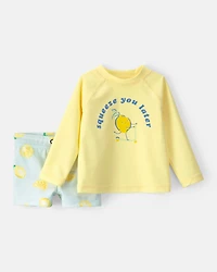 Baby Boy 2-Piece Lemon Rashguard Swimsuit Set - Yellow/Blue