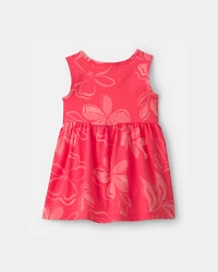 Toddler Girl Tropical Floral Sleeveless Dress - Coral