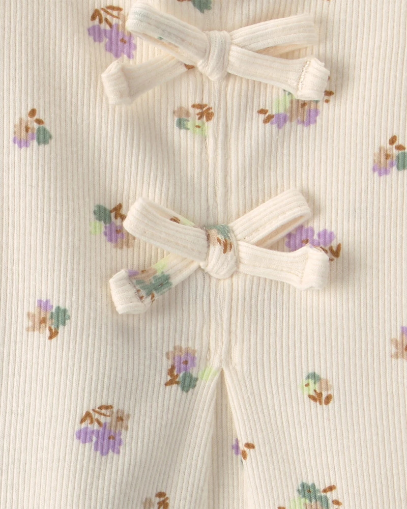 Baby Girl 2-Piece Flower Top & Pant Set – Cream/Green
