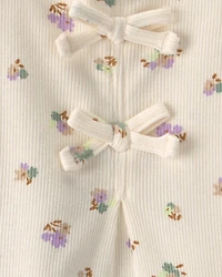Baby Girl 2-Piece Flower Top & Pant Set – Cream/Green