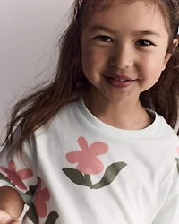 Toddler Girl Rolled Cuff Tee Floral Print - Light Green