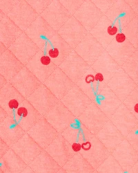 Baby Girl 3-Piece Cherry Quilted Cardigan Outfit Set - Pink