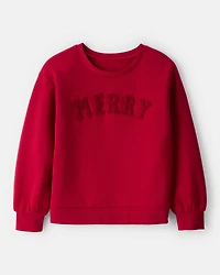 Girls Christmas Merry Long-Sleeve Pullover Sweatshirt - Red